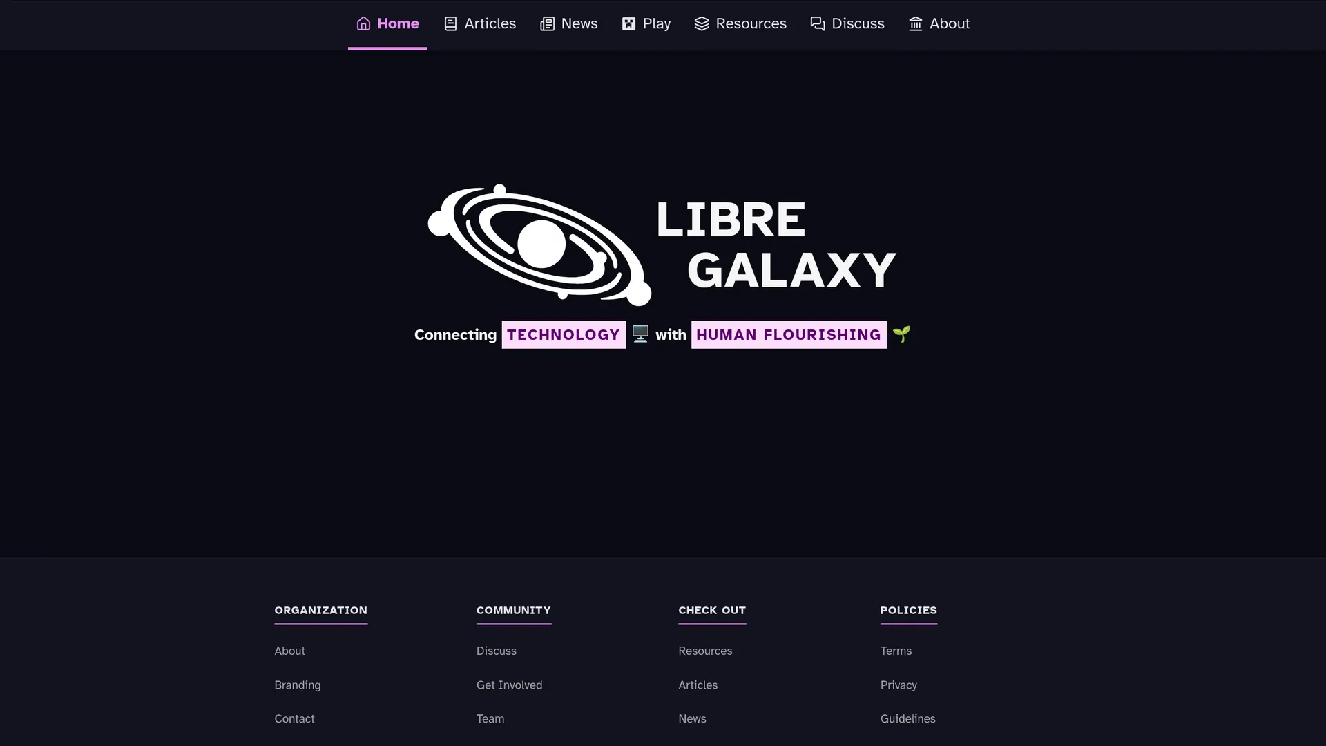 Screenshot of Libre Galaxy's landing page