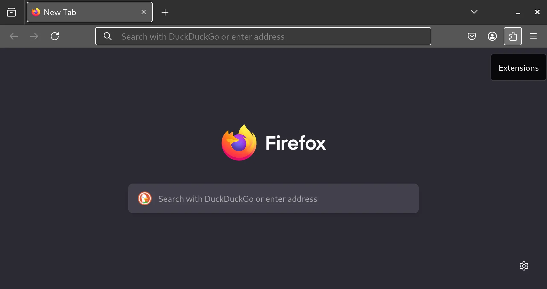 Firefox browser home page with the extensions button highlighted.