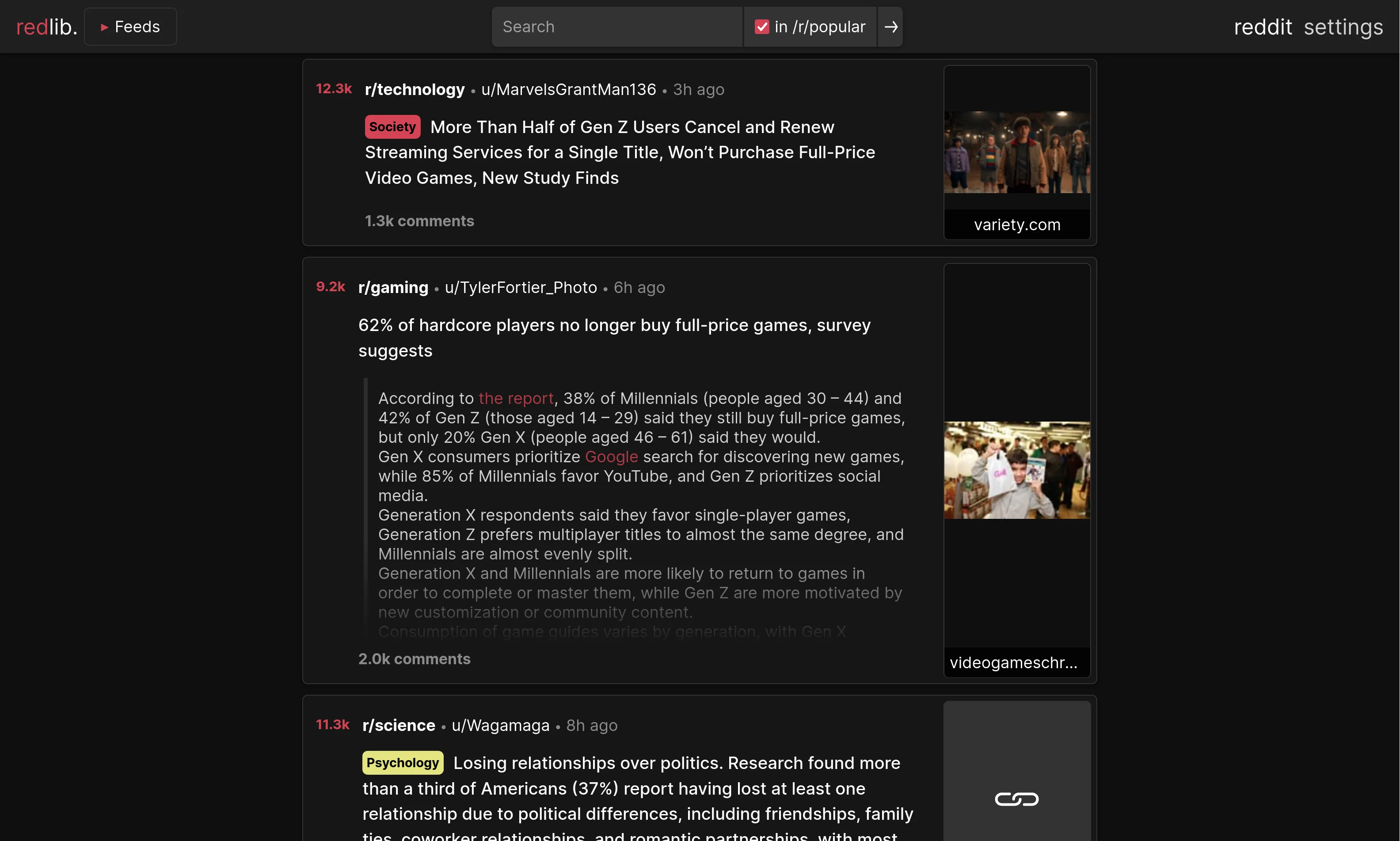 Screenshot of Redlib instance landing page